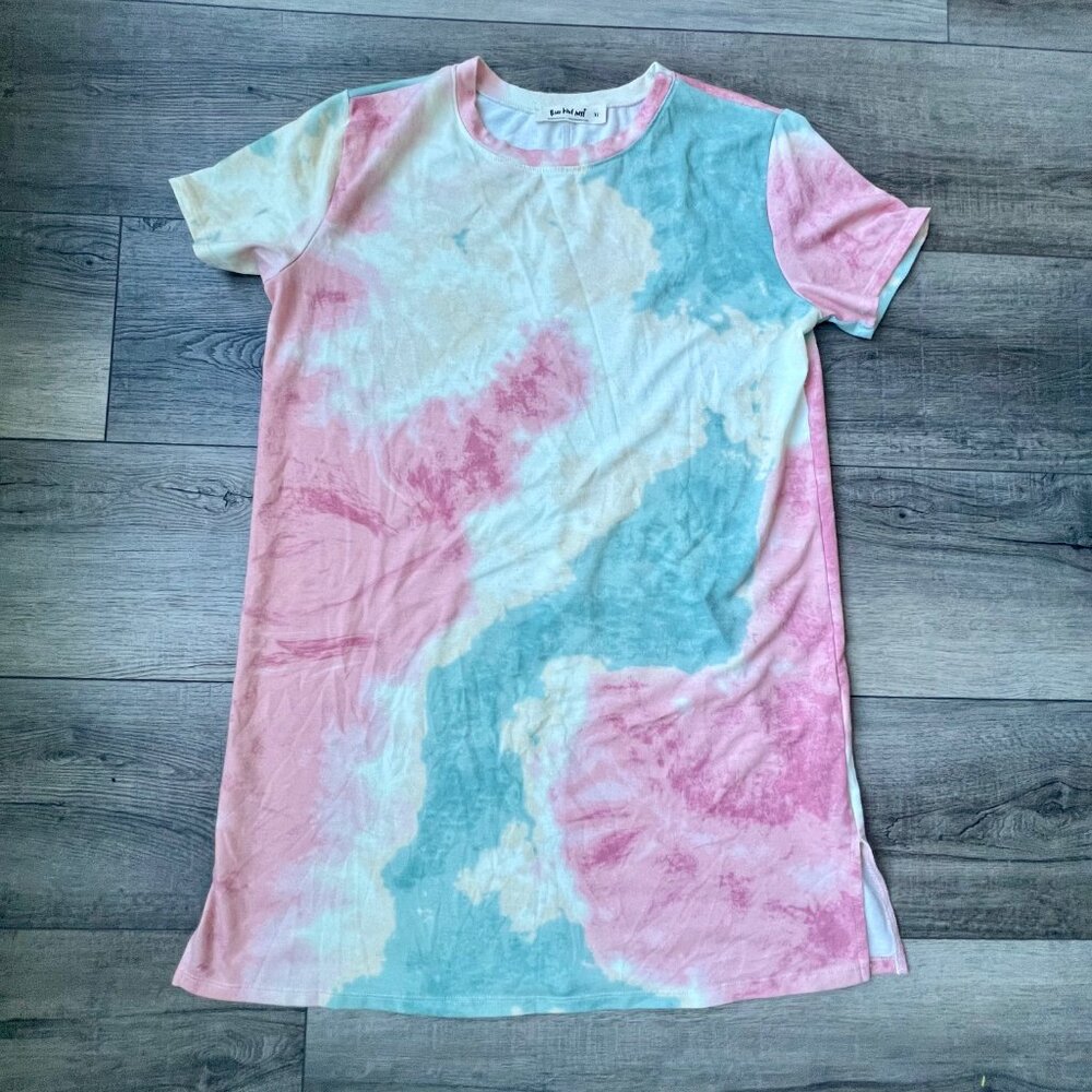 three bird nest On The Daily Oversized Slit Tee Dress Tie Die Soft Cozy Vacation - Picture 2 of 7